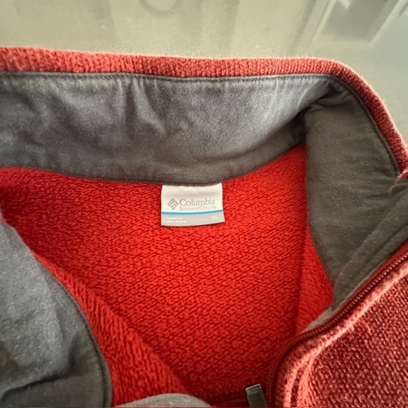 Columbia Outdoor High Neck 1/4 Zip Up Orange Knit Pullover Sweatshirt Men - Picture 7 of 9